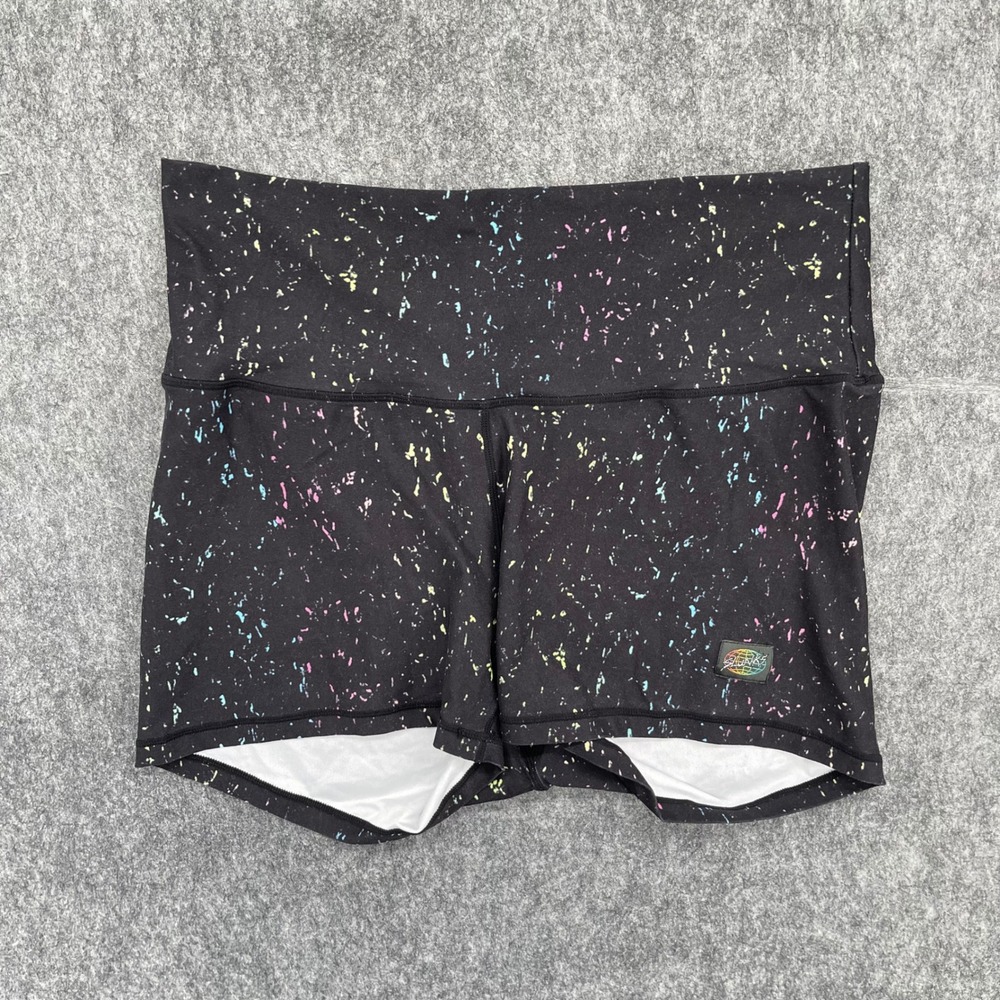 Slunks Shorts Womens XXL Black Neon Splatter High Waist Athletic Volleyball